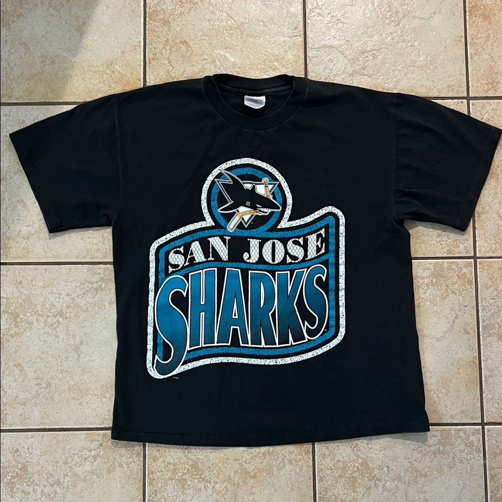 Vintage Hanes Single Stitch 90s NHL San Jose Sharks‎ Black Tshirt, Adult Large